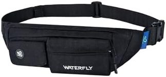 WATERFLY Fanny Pack for Women Men Water Resistant Small Waist Pouch Slim Belt Bag with 4 Pockets for Running Travelling Hiking Walking Lightweight Crossbody Chest Bag Fit All Phones (Pure Black)