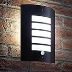 Auraglow Energy Saving Motion Activated PIR Sensor Outdoor Security Wall Light - Black Matte Finish - Cool White