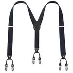 Mens Braces Lafayon Black Braces For Men 6 Clips Y-Back 1.38'' Wide Heavy Duty Adjustable Elastic Mens Suspenders Durable Suspenders Strong Metal Clips (Black), One Size