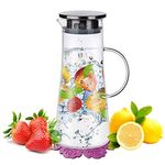 Water Jug,BOQO Glass Jug with Lid,Water Pitcher Glass Carafe,Borosilicate Glass Water Jar and Stainless Steel Lid,Water Carafe,Juice Pitcher(50oz/1500ml)