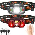 LED Head Torch Rechargeable ,【2 Pack】Super Bright 2000LM Headlamp, 20H Runtime 5 Modes Adjustable Headtorch with Motion Sensor, Waterproof Headlight with Red Light for Camping Fishing Cycling Hiking