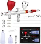 NEOECO SJ83 Airbrush, Self-Centring Plug-in Nozzle，0.2, 0.3 & 0.5mm Nozzle Sets and 1/3 oz Cup, Dual-Action Gravity Feed Airbrush with 1/3 oz,2/3 oz,4/3 oz Replacement Cups (RED)