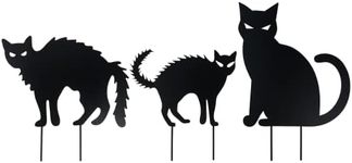 Homarden Halloween Scary Decoration Outdoor - Angry Black Cat Statues, Scare Cats Yard Sign for Halloween Yard Decor - Humane Control Metal Cat Silhouette, Front House Decors Cats Stakes (Set of 3)