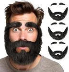 3 Pcs DIY Self Adhesive Fake Mustache and Eyebrows Set Fake Beard Novelty Mustaches for Funny Costume and Halloween-Black