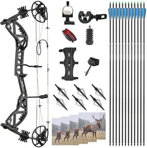 TOPARCHERY Compound Bow Package Archery Bow and Arrow Set for Adult Beginner Right Handed, 30-70lbs Draw Weight, 23.5"-30.5" Draw Length, Hunting Equipment (Black)
