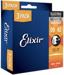 Elixir® Strings 16540 Electric Guitar Strings with NANOWEB® Coating, 3 Pack, Super Light (.009-.042)