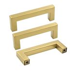 Goldenwarm Brushed Brass Drawer Pulls Kitchen Cabinet Door Handle - LSJ12GD76 Gold Cabinet Knobs Modern Square Drawer Dresser Knobs Furniture Hardware Cupboard Pulls 3 inch Hole Center 30 Pack