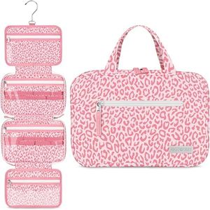 Eco Sun Hanging Travel Toiletry Bag — Designed in Hawaii — Water-resistant Travel Organizer for Bathroom Accessories (Pink Leopard)