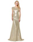 Belle House Women's Long Champagne Prom Dresses Sequins Bridesmaid Dresses Ball Gowns Size 6