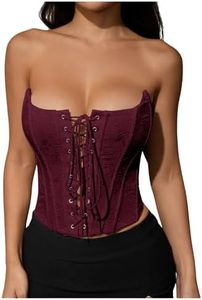 MakeMeChic Women's Renaissance Corset Tops Shapewear Bustier Lace Up Floral Embroidery Y2K Strapless Overbust Top Burgundy Medium