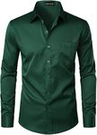 PARKLEES Men's Urban Stylish Casual Business Slim Fit Long Sleeve Button Up Dress Shirt with Pocket Dark Green L