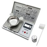 TOPWEIGH Reloading Scale with Metal Powder Pan, Grain Scale - Silver, 1500 grains x 0.1gn, Powder Scale, Digital Powder Scale for Reloading, 100g x 0.01g, Powder Scoop, 50g Cal Weight & Batteries