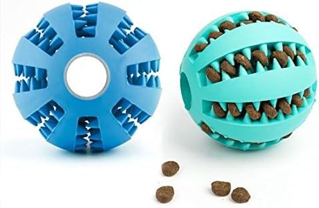 DEWEL 2 PCS Pelota Perro, Juguete Interactivos para Perro, Juguete Dispensador de Golosinas para Mascotas, Pelota Dental Perro Indestructible, Bola de Limpieza de Dientes, de Caucho, Azul y Verde 5cm