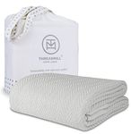 Threadmill 100% Pure Cotton, Luxury Queen Size Light Grey Blanket - Herringbone Pattern, Lightweight, Soft & Cozy Premium Fall Blanket for All Seasons, 350GSM & 90x92 with Free Tote Bag