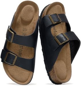 Project Cloud Genuine Leather Flat Sandals Beach Essentials Womens Sandals Memory Foam Vacation Essentials Slides for Women Footwear (Venita, Black, 5.5)