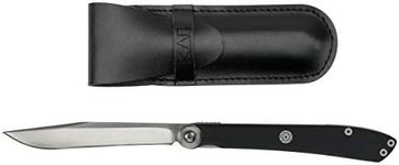 Kai Personal Steak/Gentleman's Knife, Manual Folding Japanese Pocketknife with Leather Sheath, 3.25 Inch Blade, Silver, Black Handle, KAS5702, Pack of 1