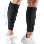CAMBIVO Calf Support Sleeves for Men & Women, 1 Pair Footless Compression Leg Sleeves with Dual Side Stabilizers, Shin Splint Support for Running, Gym, Cycling & Travel, Black