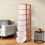 Kuber Industries 7-Tier Collapsible Multipurpose Plastic Drawers Storage Organizer | Durable Cabinets/Storage Rack for Kitchen | Kids Toy Box & Shelf for Home/Office | Brown & White