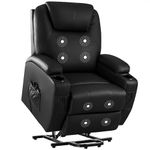 Furniwell Power Lift Recliner Chair with Massage and Heat for Elderly, Leather Adjustable Reclining Sofa for Living Room with Remote Control, Cup Holders (Black)