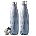 Triple Insulated Stainless Steel Water Bottle (Set of 2) 500ml Insulated Water Bottles, 100% Leakproof Travel Bottle Keeps Hot and Cold - BPA-Free Reusable Flask - Non-Sweat Metal Drinking Bottle