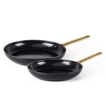 GreenPan Reserve Hard Anodized Healthy Ceramic Nonstick 10" and 12" Frying Pan Skillet Set, Gold Handle, PFAS-Free, Dishwasher Safe, Oven Safe, Black