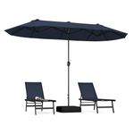 COSTWAY 4m Double-sided Patio Parasol, Outdoor Extra Large Sun Umbrella with Base, Crank Handle and Safety Lock, Market Umbrellas Sunshade Shelter for Garden Beach Yard (Navy)