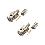 MX BNC Male Connector Crimp Type for RG6, RG58, RG142 Coaxial Cable Gold Plated Pin, Pack of 2 Ideal for RF Work, CCTV, Video, and Data Transmission (MX-4104)