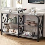 LVB Rustic Sofa Table, Farmhouse Console Table for Living Room, Hallway entryway Table with Storage, Entry Table for Foyer, Light Grey Oak, 55 Inch