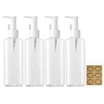 Apstaqeoo 4Pcs 150ML Empty Lotion Dispenser Refillable Clear Plastic Oval Travel Bottles Makeup Cosmetic Flat Container Dispenser with Pump Head & Label for Gel Cream Shampoo Massage Cleansing Oil