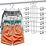 2 Pack Closet-Organizers-and-Storage,6 Tier Mens-Shorts Pants-Hangers-Space-Saving,Skirt-Hangers with Clips for Closet Organizer,College-Dorm-Room-Essentials,Closet Storage Jean Yoga Legging Hanger
