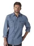 Wrangler Men's Cowboy Cut Western Long Sleeve Snap Work Shirt Washed Finish, Stonewashed, Large