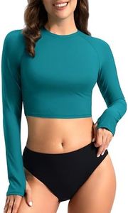 Soothfeel Rash Guard for Women Long Sleeve Crop UPF 50+ Sun Protection Swim Shirts Quick Dry Bathing Suits Swimsuit Tops Only Teal 2XL