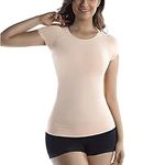 +MD Women's Bamboo Seamless T-Shirt Scoop Neck Short Sleeve Comfort Light Control Shapewear Undershirt Pyjamas Nude XL