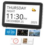 Mesqool Calendar Clock with Days Dates and Time, Digital Dementia Clock with 20 Alarms & Custom Reminders, 7'' Large Number Display, Auto Dimmer and Photo Frame for Elderly