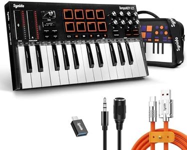 Synido USB C MIDI Keyboard Controller 25 Key with Drum Pads, Responsive Compact-size Keys, OLED Screen, USB-C Midi Controller Beat Maker Machine, Black, TempoKEY K25