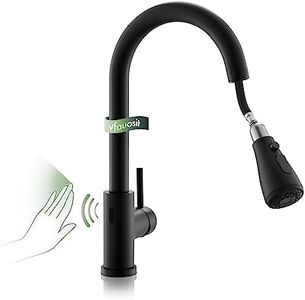 Touchless Kitchen Sink Faucet, VFAUOSIT Black Kitchen Faucet with Pull Down Sprayer Stainless Steel Motion Sensor Smart Hands-Free, Matte Black Single Hole Faucet for Bar Laundry RV Bathroom Sink