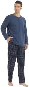 YUSHOW Mens Winter Pyjamas Sets Ultra Soft Henley Long Sleeve Top & Flannel Checked Bottoms Microfleece Pyjamas for Men Loungewear PJs Sleepwear