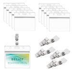 BELIOF 50 Sets ID Badge Holder Plastic Card Holder Name Badges with Clip for Personalized Name Tags Work Horizontal Waterproof (100x86mm)