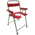 Stainless Steel Toilet Chair, Blue, Foldable, Stainless Steel Commode, Bathroom Chair, for Elderly, Disabled and Pregnant Women, Lightweight, Portable, Anti-Skid, Support Upto 100Kg (Red)