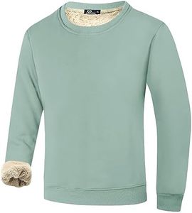 Flygo Men's Warm Sherpa Lined Crewneck Sweatshirts Heavyweight Fleece Pullover Thick Thermal Cotton Sweat-Shirts(SageGreen-XL)