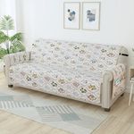 Story@Home Quilted Sofa Cover 3 Seater Fully Covered | 175 X170 Microfiber Sofa Cover 3 Seater Beige & Green Floral & Motif Design 3 Seater Sofa Cover for Living Room & Create Your Own Customized Set