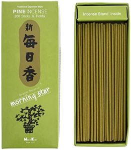 Nippon Kodo Incienso Morning Star Pino, Incienso de Estilo Japonés de 200 barritas, Incluye incensario