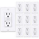 [10 Pack] BESTTEN GFCI Outlet (15A/125V/1875W), Tamper-Resistant Receptacle, LED Indicator, 2 Types Wall Plates and Screws Included, ETL Certified, White