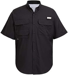 BASSDASH UPF 50 Men’s Fishing Dress Shirt Button Down Woven Short Sleeve Outdoor Black