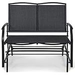 SFAREST 2-Person Outdoor Glider Bench, Patio Swing Gliding Loveseat Chair, Powder Coated Steel Rocking Garden Bench for Backyard Garden Porch (Black, 104 x 72 x 92cm)