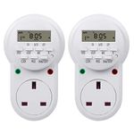 HBN Digital Programmable Plug-in Timer Socket, 24 Hours/7 Day Weekly Electronic Light Timer Plug with 9 On-Off Programs and Anti-Theft Random Function (13A/3120W, 2 Pack)