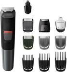 Philips Multigroom Series 5000 11-in-1 Face, Hair & Body Waterproof Trimmer/Clipper with DualCut Technology & 80 Min Runtime, Black/Silver, MG5730/15