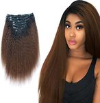 AmazingBeauty 8A Kinkys Straight Blow Out Ombre Remy Extensions Clip ins Double Weft Real Human Hair for Black Women, Natural Black Fading into Chocolate Brown, 7 Pieces, 115 Grams, KS TN/4, 18 Inch