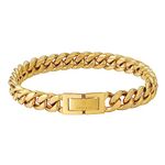 KRKC&CO 8mm Men’s Miami Link Bracelet, 18K Gold/Stain Silver Stainless Steel Bracelet for Men,Anti-Allergies Anti-Tarnish Hip Hop Bracelet for Men Homme(8mm Vintage Gold, 8.5 inches)