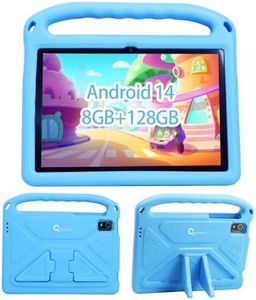 CWOWDEFU 2024 Android 14 Children's Tablet 10 Inches, Tablet for Children with Family Link Child Lock, 8GB + 128GB up to 1TB, Octa-Core, WiFi 6, Tablets for Toddlers, Shockproof EVA Case, Blue